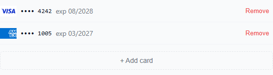 Payment method management component preview